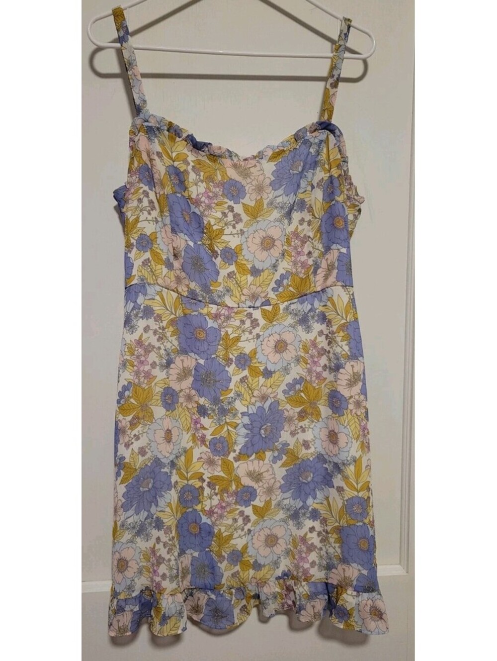 Lush Blue Floral Sundress XL Spaghetti Strap Ruffle Scoop Neck Summer Dress Boho
